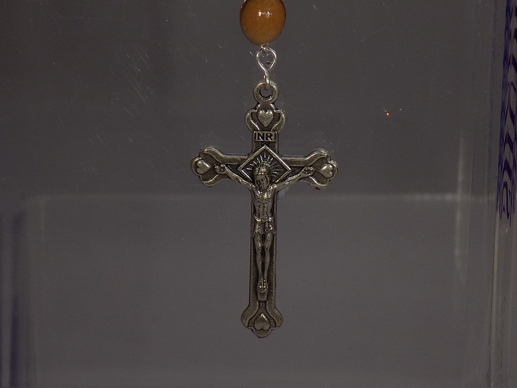 Olivewood Rosary with Oval Beads & Silver Cross